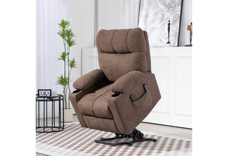 HOMCOM Massagesessel Elektrischer Aufstehsessel, Liegefunktion, Fernsteuerung (Relaxsessel, 1-St., Fernsehsessel), für Wohnzimmer, Arbeitszimmer, Braun von HOMCOM