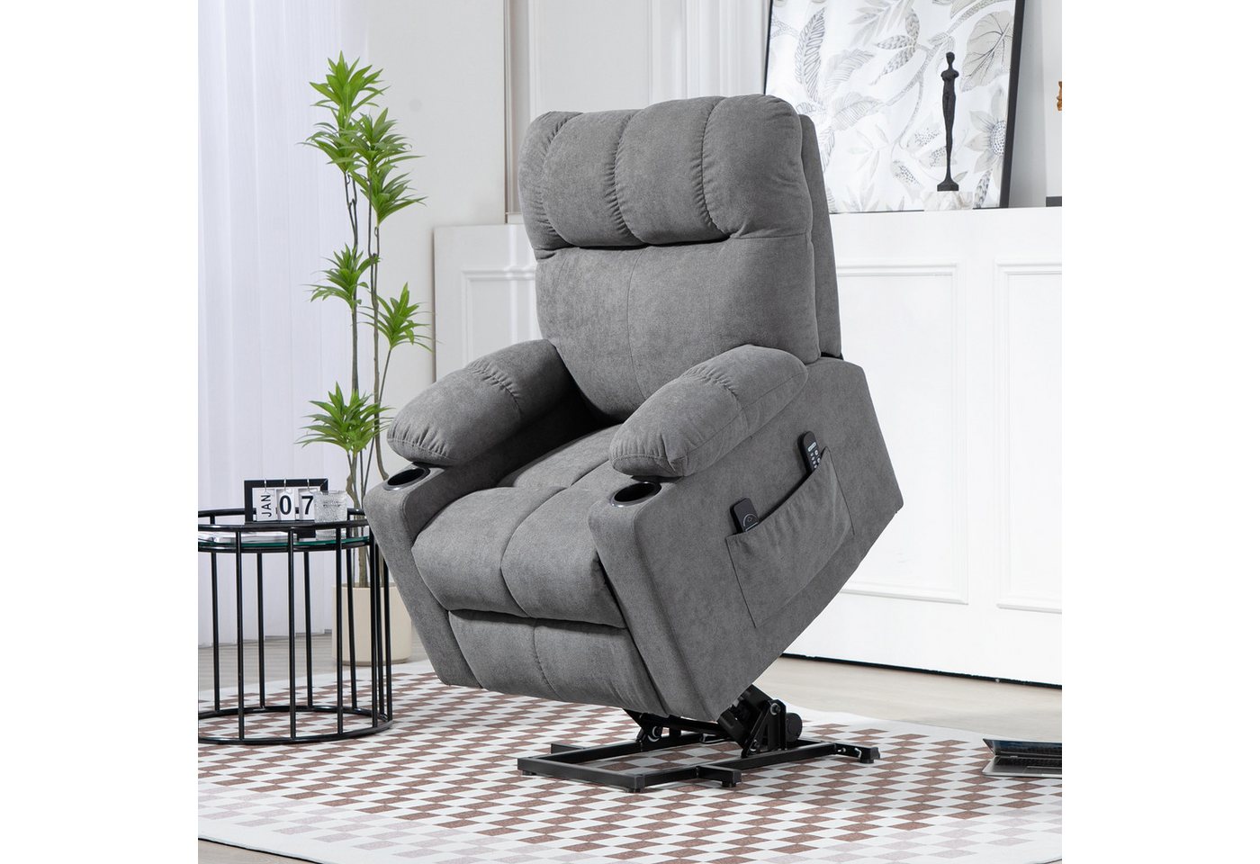 HOMCOM Massagesessel Elektrischer Aufstehsessel, mit Liegefunktion, Fernsteuerung (Relaxsessel, 1-St., Fernsehsessel), für Wohnzimmer, Arbeitszimmer, Grau von HOMCOM