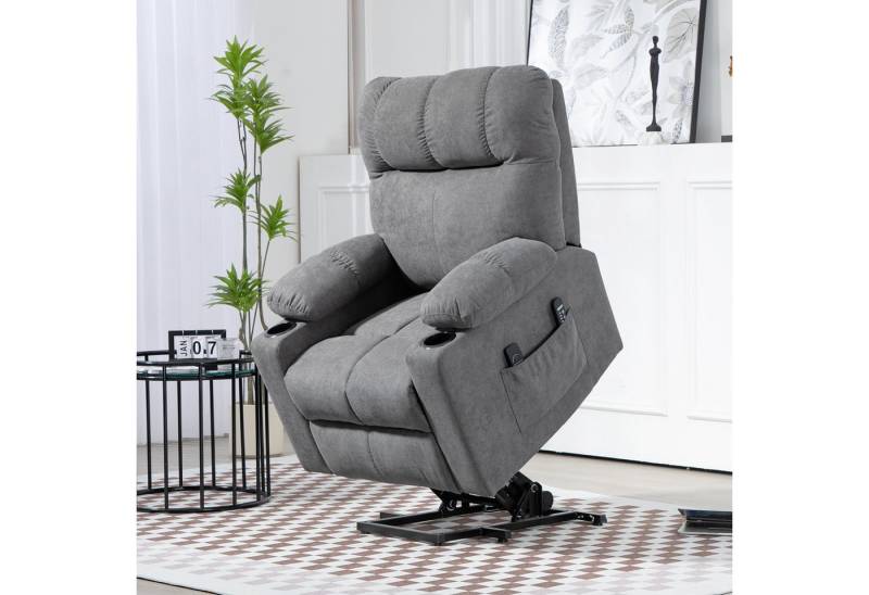 HOMCOM Massagesessel Elektrischer Aufstehsessel, mit Liegefunktion, Fernsteuerung (Relaxsessel, 1-St., Fernsehsessel), für Wohnzimmer, Arbeitszimmer, Grau von HOMCOM