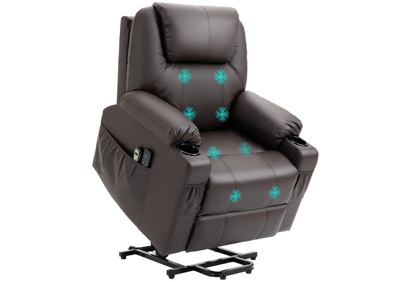 HOMCOM Massagesessel Elektrischer Aufstehsessel mit Seitentaschen (Fernsehsessel mit Fernbedienung, 1-St., Relaxsessel mit Liegefunktion), für Arbeitszimmer, Wohnzimmer, Braun von HOMCOM