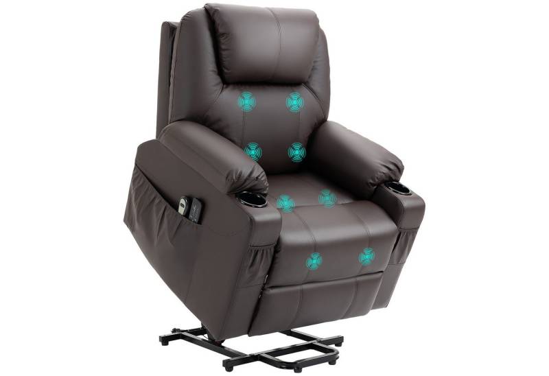 HOMCOM Massagesessel Elektrischer Aufstehsessel mit Seitentaschen (Fernsehsessel mit Fernbedienung, 1-St., Relaxsessel mit Liegefunktion), für Arbeitszimmer, Wohnzimmer, Braun von HOMCOM