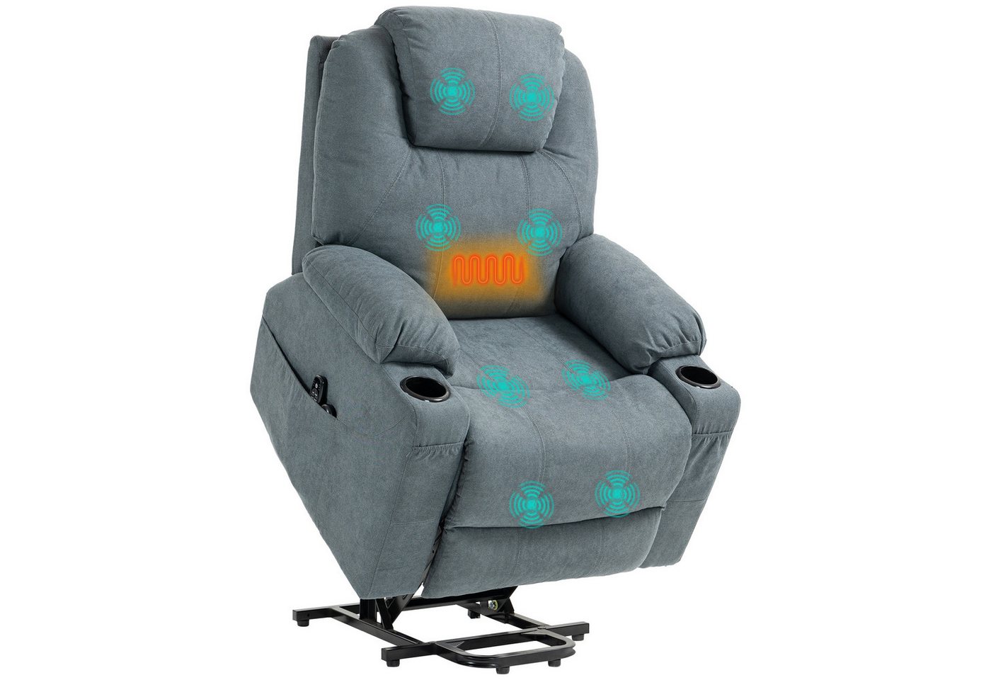 HOMCOM Massagesessel Elektrischer Aufstehsessel mit Seitentaschen (Fernsehsessel mit Fernbedienung, 1-St., Relaxsessel mit Liegefunktion), für Arbeitszimmer, Wohnzimmer, Dunkelgrau von HOMCOM