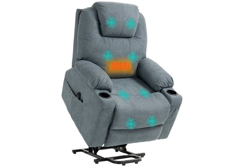 HOMCOM Massagesessel Elektrischer Aufstehsessel mit Seitentaschen (Fernsehsessel mit Fernbedienung, 1-St., Relaxsessel mit Liegefunktion), für Arbeitszimmer, Wohnzimmer, Dunkelgrau von HOMCOM