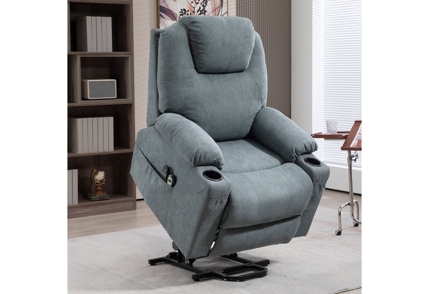HOMCOM Massagesessel Elektrischer Aufstehsessel mit Seitentaschen (Fernsehsessel mit Fernbedienung, 1-St., Relaxsessel mit Liegefunktion), für Arbeitszimmer, Wohnzimmer, Dunkelgrau von HOMCOM
