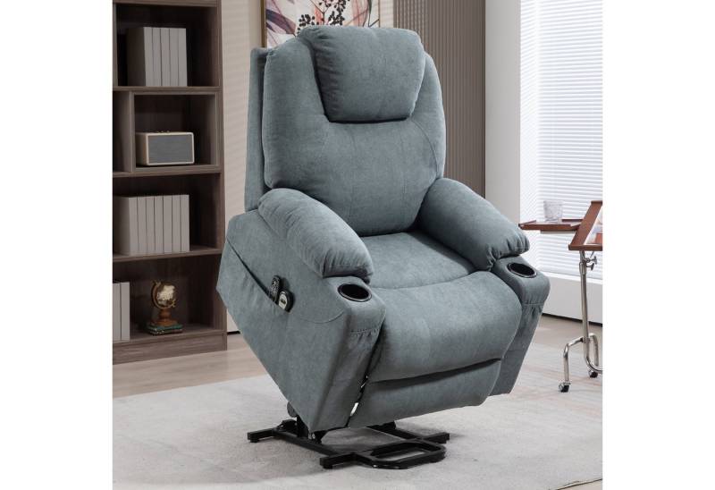 HOMCOM Massagesessel Elektrischer Aufstehsessel mit Seitentaschen (Fernsehsessel mit Fernbedienung, 1-St., Relaxsessel mit Liegefunktion), für Arbeitszimmer, Wohnzimmer, Dunkelgrau von HOMCOM