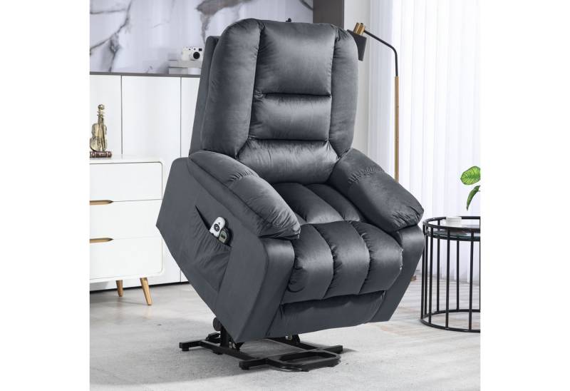 HOMCOM Massagesessel Elektrischer Aufstehsessel mit Seitentaschen (Fernsehsessel mit Fernbedienung, 1-St., Relaxsessel mit Liegefunktion), für Arbeitszimmer, Wohnzimmer, Grau von HOMCOM