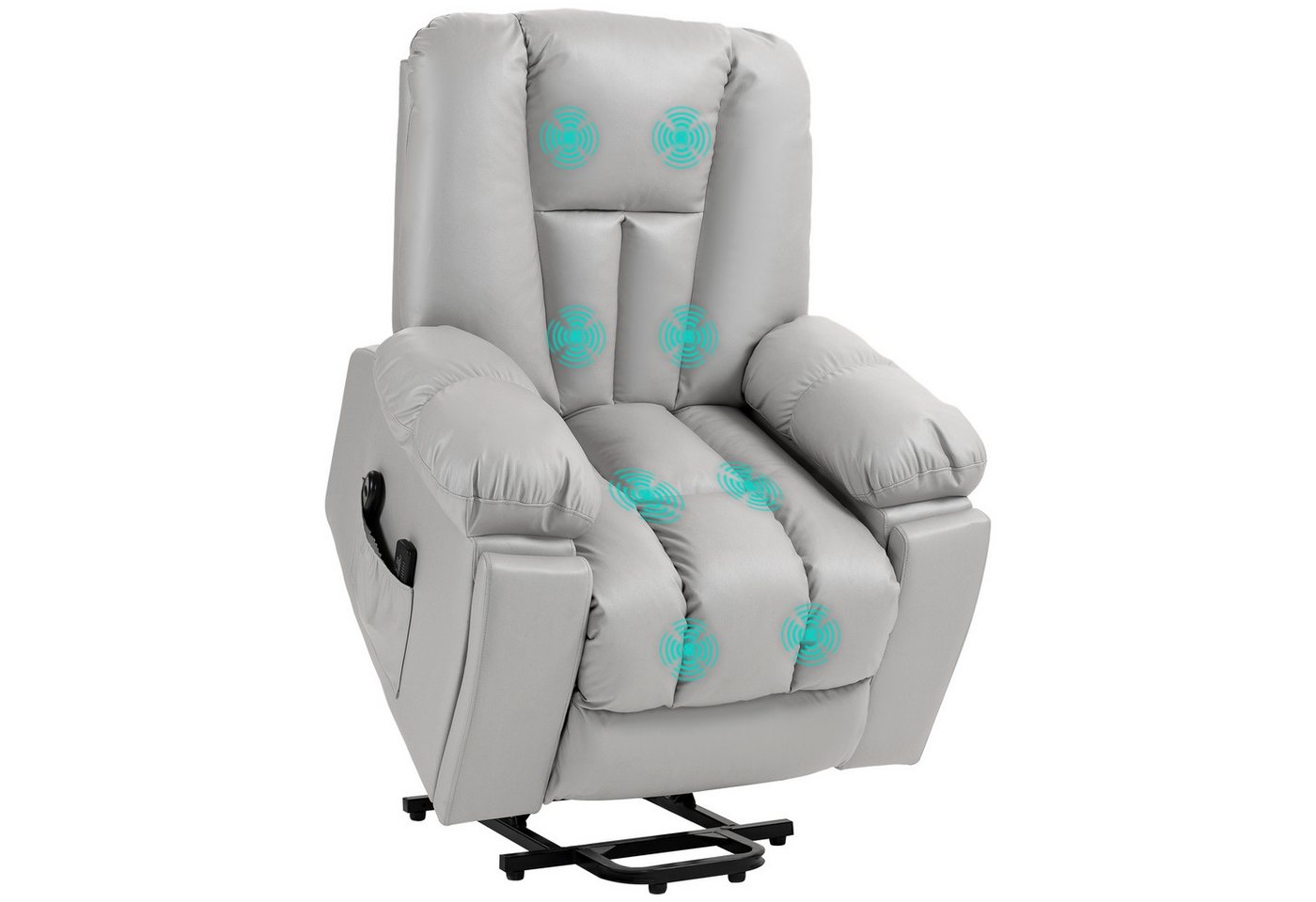 HOMCOM Massagesessel Elektrischer Aufstehsessel mit Seitentaschen (Fernsehsessel mit Fernbedienung, 1-St., Relaxsessel mit Liegefunktion), für Arbeitszimmer, Wohnzimmer, Hellgrau von HOMCOM