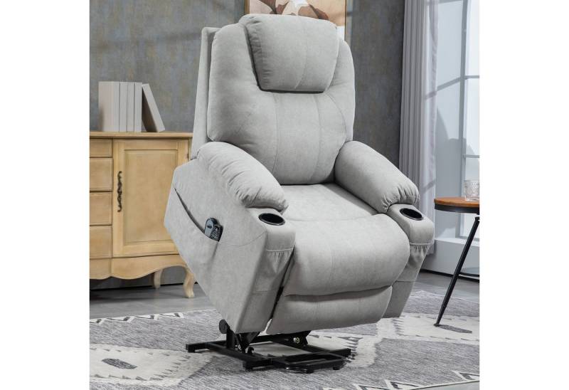 HOMCOM Massagesessel Elektrischer Aufstehsessel mit Seitentaschen (Fernsehsessel mit Fernbedienung, 1-St., Relaxsessel mit Liegefunktion), für Arbeitszimmer, Wohnzimmer, Hellgrau von HOMCOM