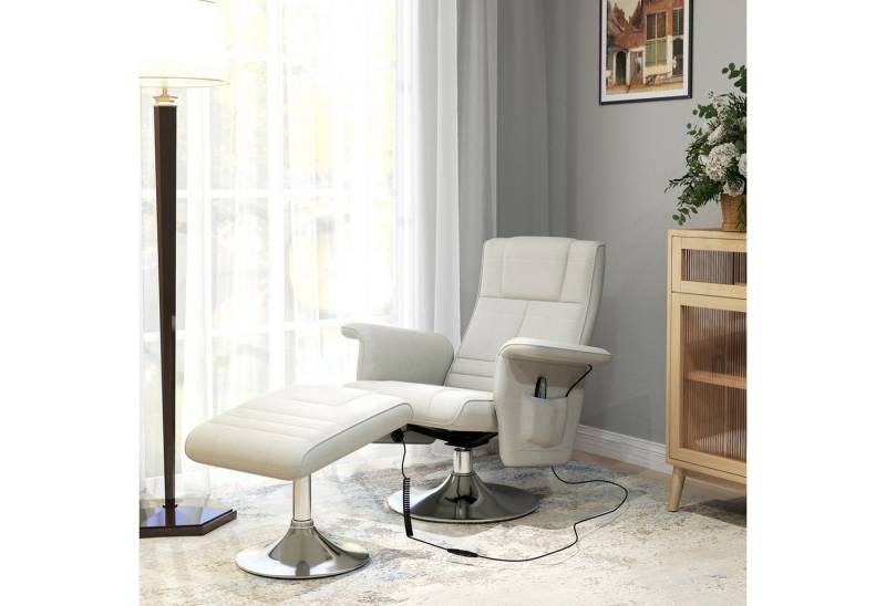 HOMCOM Massagesessel Elektrischer Liegesessel mit Fernbedienung (Fernsehsessel, 2-St., Relaxsessel), für Wohnzimmer, Schlafzimmer, Cremeweiß von HOMCOM