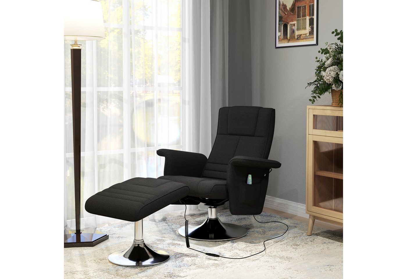 HOMCOM Massagesessel Elektrischer Liegesessel mit Fernbedienung (Fernsehsessel, 2-St., Relaxsessel), für Wohnzimmer, Schlafzimmer, Schwarz von HOMCOM