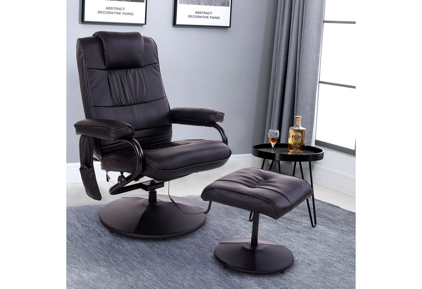 HOMCOM Massagesessel Fernsehsessel Hocker Kunstleder (Set, 2-St., Relaxliege), Kann sitzen, liegen und um 360° drehen von HOMCOM