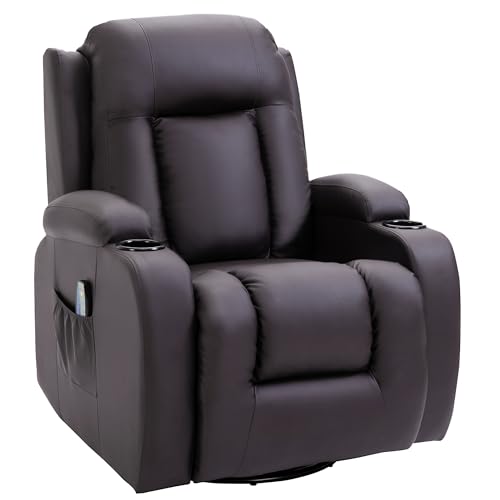 HOMCOM Massagesessel Fernsehsessel Relaxsessel mit Wärmefunktion TV Sessel mit Liegefunktion, Ruhesessel mit Fernbedienung, Becherhalter, Kaffee-Braun 85 x 94 x 104 cm von HOMCOM