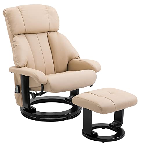 HOMCOM Relaxliege mit Liegefunktion Massagesessel Fernsehsessel Liegesessel Ergonomischer Stuhl Sessel mit Hocker Massage Beige 76 x 80 x 102 cm von HOMCOM