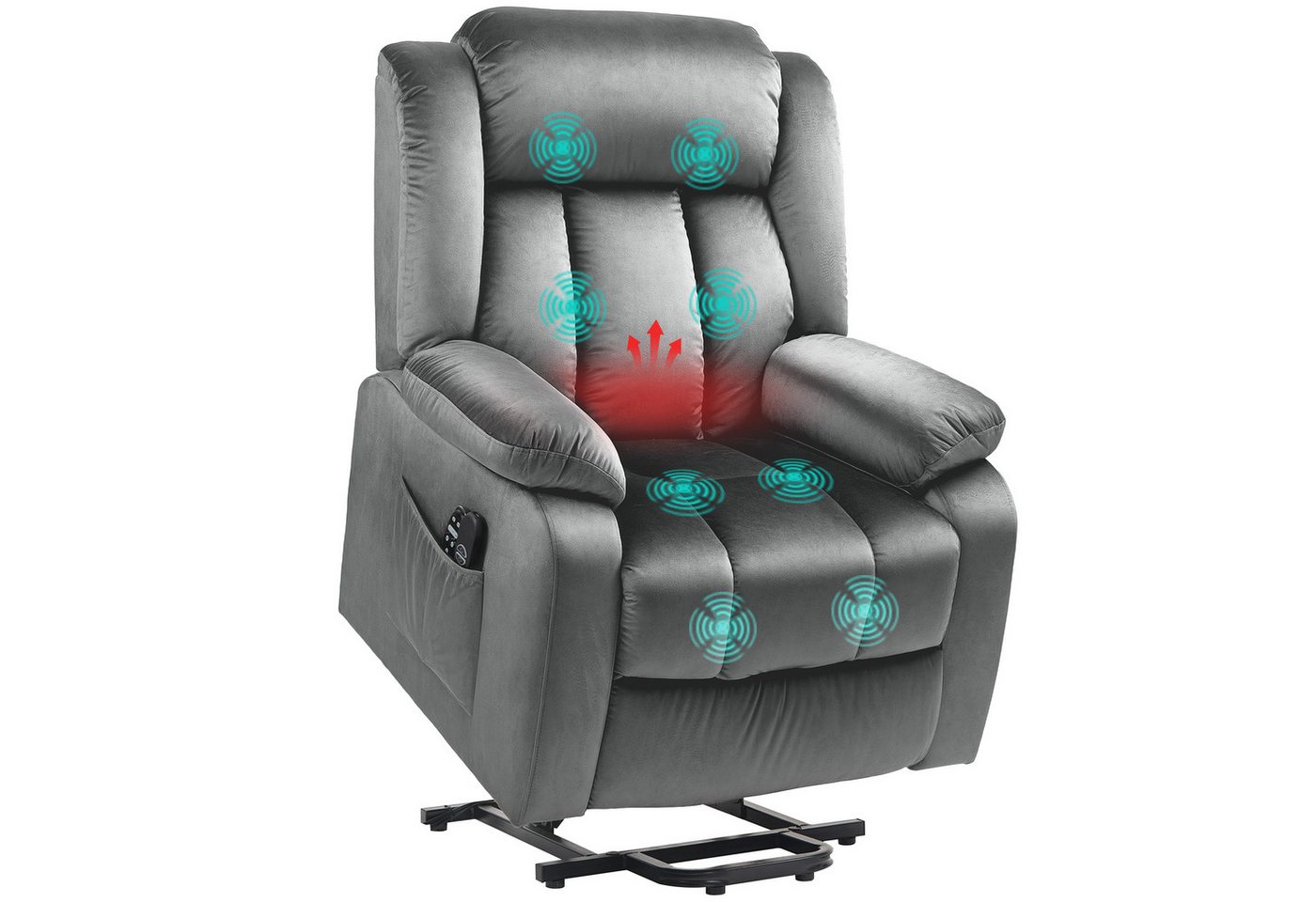 HOMCOM Massagesessel Fernsehsessel mit Aufstehhilfe, Liegefunktion, Heizfunktion (TV-Sessel, 1-St., Relaxsessel), mit Taschenfederkern, Seitentasche und Fernbedienung, Dunkelgrau von HOMCOM