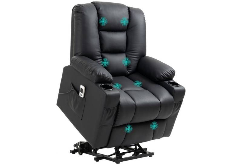 HOMCOM Massagesessel Fernsehsessel mit Liegefunktion, Rollen, Fernbedienung (Relaxsessel mit Aufstehhilfe, 2-St., TV Sessel), mit USB-Anschluss von HOMCOM
