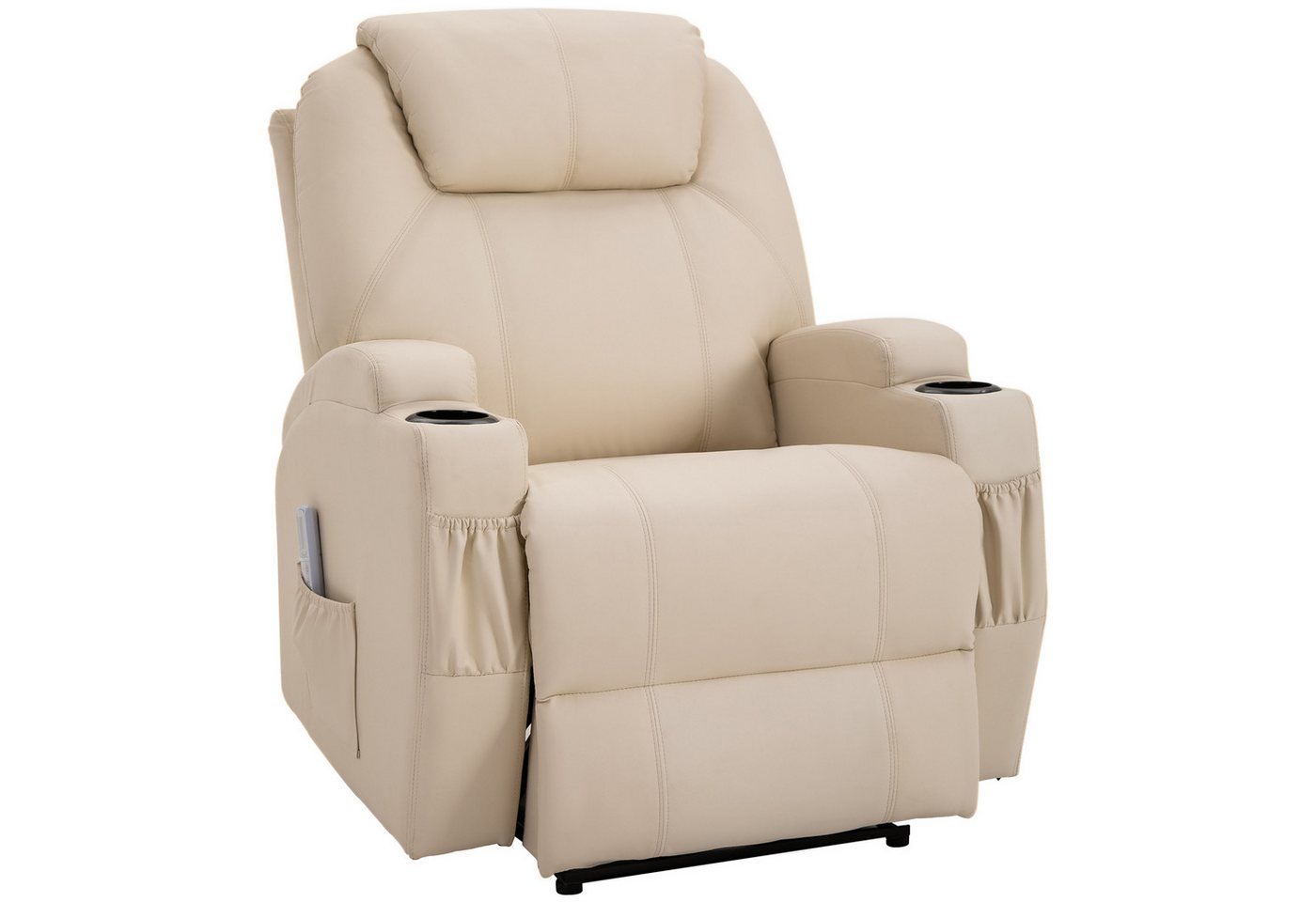HOMCOM Massagesessel Massagefunktion, Liegefunktion, aus Kunstleder (Fernsehsessel, 1-St., Relaxsessel), für Wohnbereich, Beige von HOMCOM