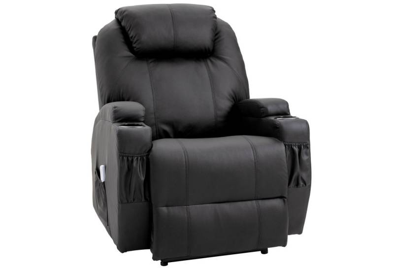 HOMCOM Massagesessel Massagefunktion, Liegefunktion, aus Kunstleder (Fernsehsessel, 1-St., Relaxsessel), für Wohnbereich, Schwarz von HOMCOM