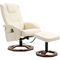HOMCOM Massagesessel Relaxliege mit Fußhocker 360° drehbar Kunstleder Stahl Cremeweiß Braun 73x83x106cm für ultimativen Komfort   Aosom.de von HOMCOM