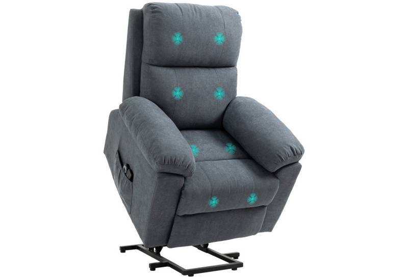 HOMCOM Massagesessel Relaxsessel, TV-Sessel, mit Liegefunktion, Fernsehsessel aus Leinen (Ruhesessel, 1-St., Aufstehsessel), mit Fernbedienung von HOMCOM