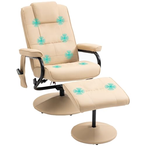 HOMCOM Relaxsessel mit Hocker, 360°drehbarer Fernsehsessel mit Massage, Liegefunktion, Massagesessel mit Seitentasche, TV-Sessel aus Kunstleder für Wohnzimmer Creme HOMCOM Relaxsessel mit Hocker, 360°drehbarer Fernsehsessel mit Massage, Liegefunktion, Massagesessel mit Seitentasche, TV-Sessel aus Kunstleder für Wohnzimmer Creme von HOMCOM