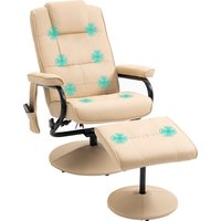 HOMCOM Relaxliege mit Liegefunktion, Massagesessel, Fernsehsessel, TV Sessel mit Massagefunktion, Hocker, Kunstleder, Cremeweiß, 77x84x95cm  Aosom von HOMCOM