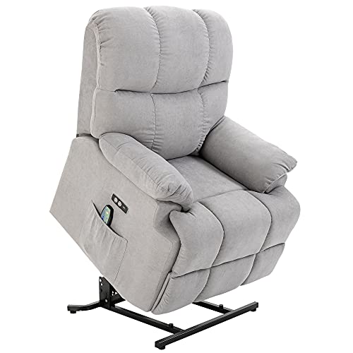 HOMCOM Massagesessel Sessel mit Aufstehhilfe Relaxsessel Fernsehsessel mit Wärmefunktion Verstellbarer Winkel USB Fernbedienung Kurzplüsch Grau 83 x 95 x 105 cm von HOMCOM