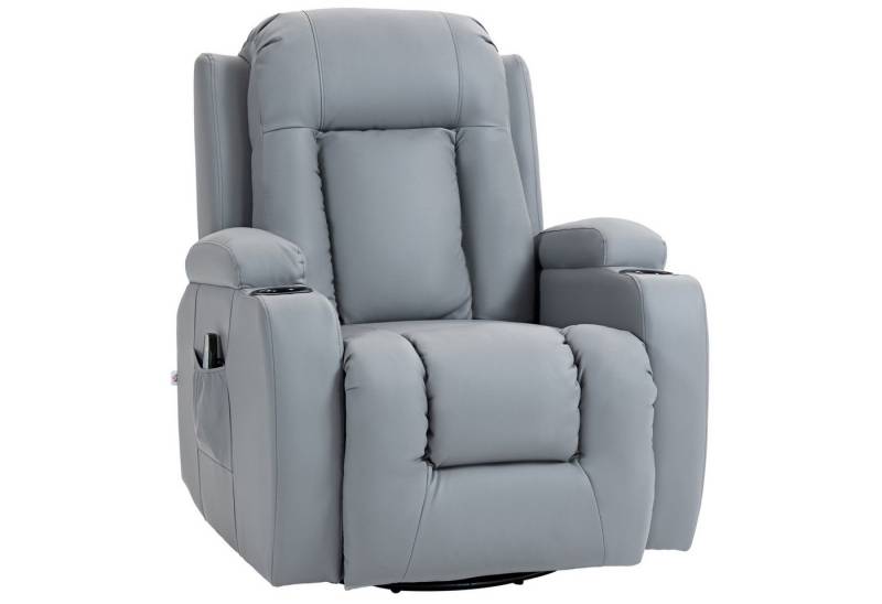 HOMCOM Massagesessel TV Sessel mit Liegefunktion, Massagestuhl mit Wärmefunktion (Fernsehsessel, 1-St., Relaxsessel), für Wohnzimmer, Schlafzimmer, Hellgrau von HOMCOM