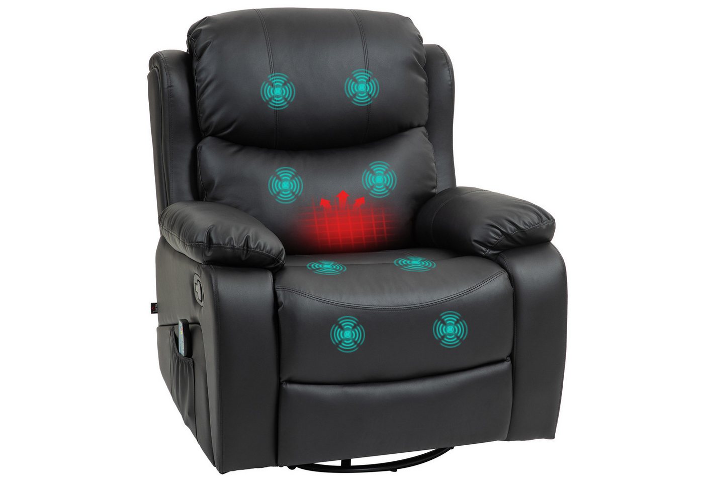 HOMCOM Massagesessel Elektrisch Fernsehsessel mit Liegefunktion, Heizfunktion (Ruhesessel, 1-St., Relaxsessel), mit Federsystem, Fernbedienung und Seitentasche, Schwarz von HOMCOM