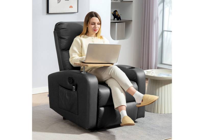 HOMCOM Massagesessel elektrisch Relaxsessel mit Massagefunktion (Ruhesessel, 1-St., Fernsehsessel), mit Fernbedienung, Drehbarem Tisch, Mikrofaser, Schwarz von HOMCOM