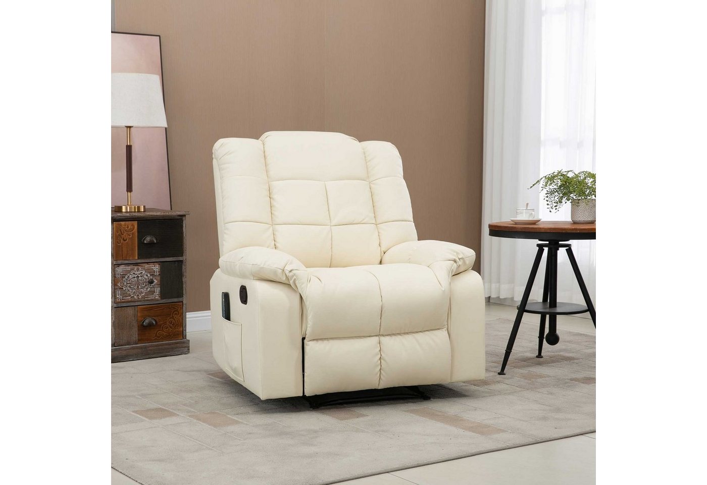 HOMCOM Massagesessel mit 8 Vibrationspunkten, aus Kunstleder, 94 x 99 x 99cm (Relaxsessel, 1-St., Fernsehsessel), für Wohnbereich, Cremeweiß von HOMCOM