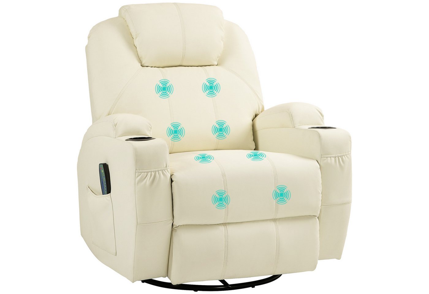 HOMCOM Massagesessel mit Fernbedienung, Drehbarer Fernsehsessel mit Liegefunktion (Ruhesessel, 1-St., Relaxsessel), für Wohnzimmer, Cremeweiß von HOMCOM