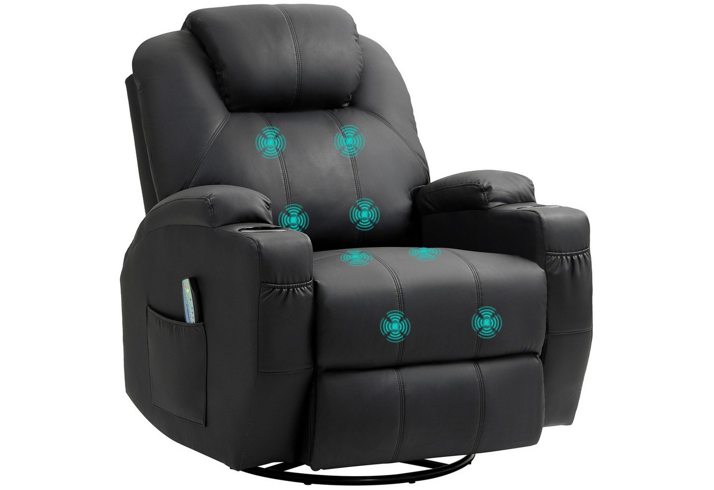 HOMCOM Massagesessel mit Fernbedienung, Drehbarer Fernsehsessel mit Liegefunktion (Ruhesessel, 1-St., Relaxsessel), für Wohnzimmer, Schwarz von HOMCOM