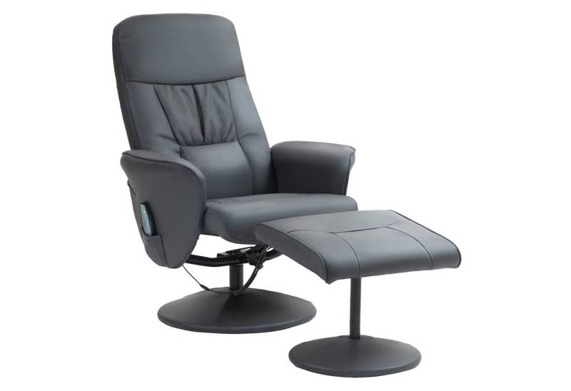 HOMCOM Massagesessel mit Fußhocker, Liegefunktion, 10 Massagepunkte (Relaxsessel, 2-St., Fernsehsessel), mit Seitentasche, Fernbedienung, Kunstleder, Dunkelgrau von HOMCOM