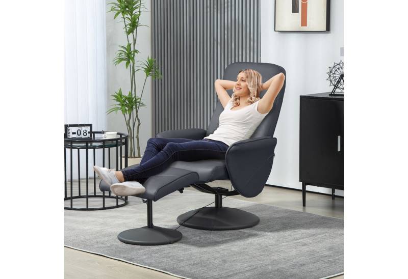 HOMCOM Massagesessel mit Fußhocker, Liegefunktion, 10 Massagepunkte (Relaxsessel, 2-St., Fernsehsessel), mit Seitentasche, Fernbedienung, Kunstleder, Dunkelgrau von HOMCOM