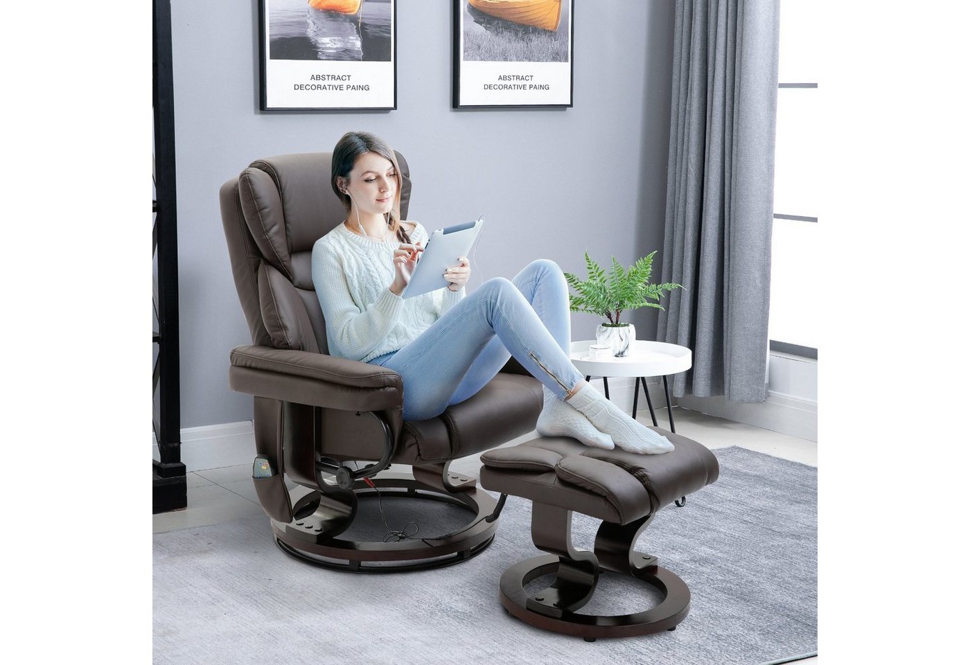 HOMCOM Massagesessel mit Fußhocker, Liegefunktion (Relaxsessel, 2-St., Sessel), Liegefunktion Braun 79 x 82 x 101 cm von HOMCOM