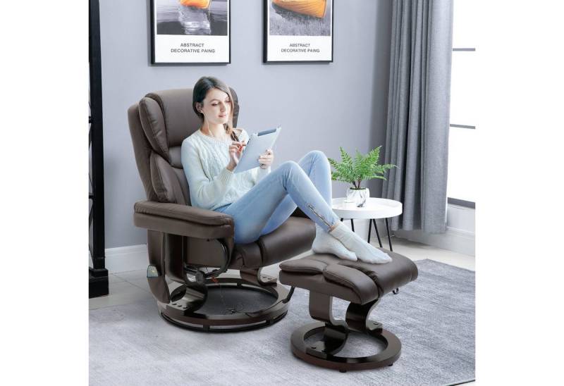 HOMCOM Massagesessel mit Fußhocker, Liegefunktion (Relaxsessel, 2-St., Sessel), Liegefunktion Braun 79 x 82 x 101 cm von HOMCOM