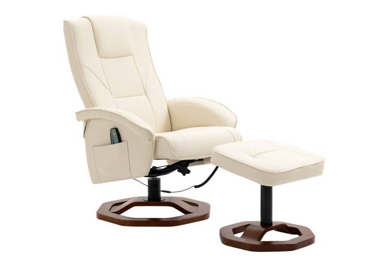 HOMCOM Massagesessel mit Fußhocker, Liegefunktion Fernsehsessel mit Massagefunktion (Relaxliege, 2-St., Relaxsessel), für Wohnzimmer, Cremeweiß von HOMCOM