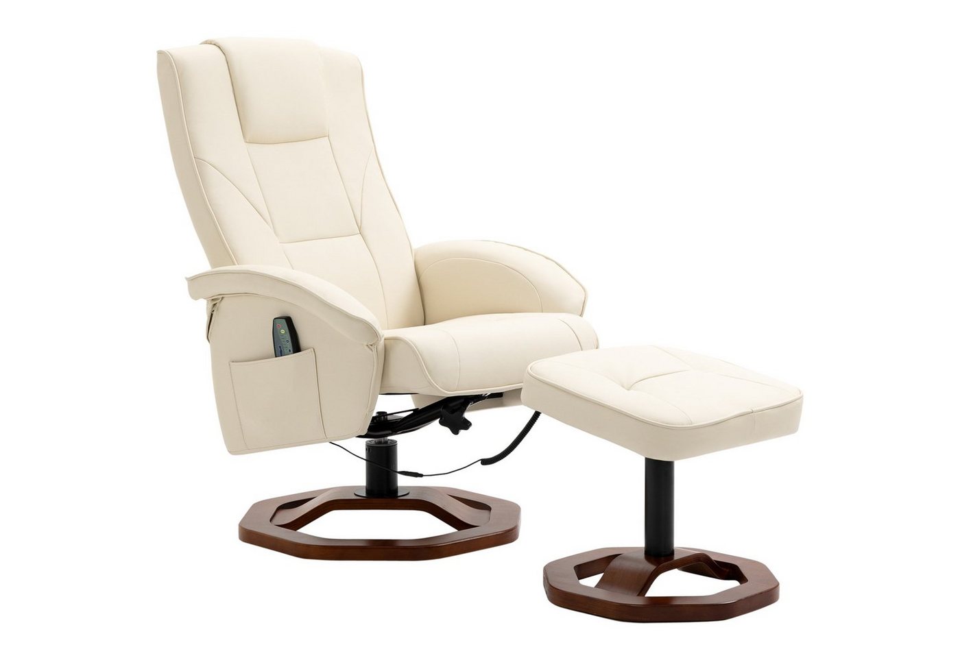 HOMCOM Massagesessel mit Fußhocker, Liegefunktion Fernsehsessel mit Massagefunktion (Relaxliege, 2-St., Relaxsessel), für Wohnzimmer, Cremeweiß von HOMCOM