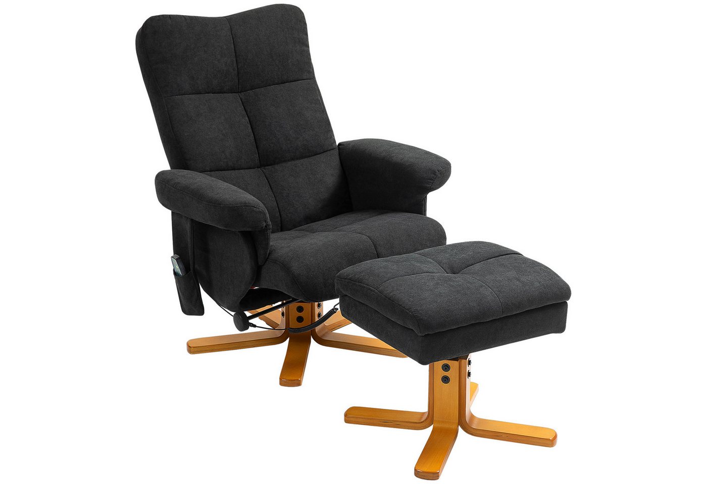 HOMCOM Massagesessel mit Fußhocker, Stauraum Relaxsessel mit Liegefunktion (Relaxsessel, 2-St., Fernsehsessel), mit Seitentasche, Fernbedienung, Holzrahmen, Polyester, Schwarz von HOMCOM
