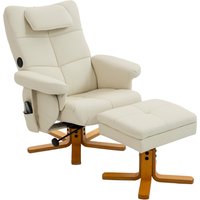 HOMCOM Massagesessel mit Fußhocker Relax-Sessel für Wohnzimmer - Rückenlehne bis 135° verstellbar, Stauraum, Nackenstütze und und Fernbedienung - Creme Kunstlederbezug   Aosom von HOMCOM