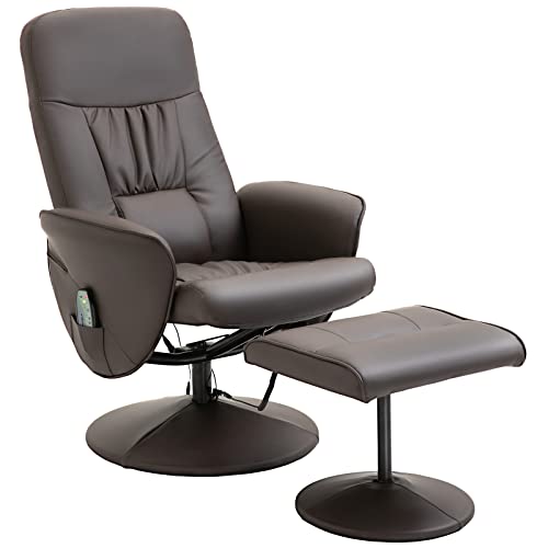 HOMCOM Massagesessel mit Fußhocker Massagesessel Relaxsessel TV-Sessel 145°-Neigung Liegesessel Ergonomischer Stuhl mit 10 Vibrationpunkte Kunstleder Braun 81 x 81 x 105 cm von HOMCOM