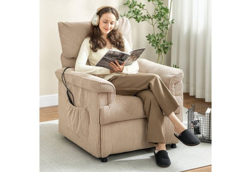 HOMCOM Massagesessel mit Fußstütze, Seitentaschen (Elektrisch Relaxsessel, 1-St., Fernsehsessel), Mit 8-Punkt-Massage und Heizfunktion, Braun von HOMCOM