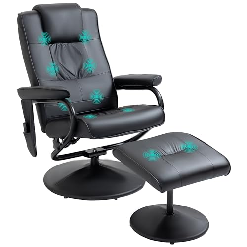 HOMCOM Relaxsessel mit Hocker, 360°drehbarer Fernsehsessel mit Massage, Liegefunktion, Massagesessel mit Seitentasche, TV-Sessel aus Kunstleder für Wohnzimmer Schwarz HOMCOM Relaxsessel mit Hocker, 360°drehbarer Fernsehsessel mit Massage, Liegefunktion, Massagesessel mit Seitentasche, TV-Sessel aus Kunstleder für Wohnzimmer Schwarz von HOMCOM