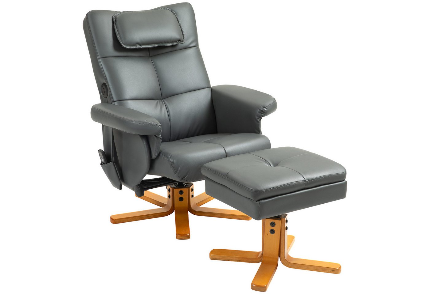 HOMCOM Massagesessel mit Hocker, Seitentasche, Stauraum, Liegefunktion (Relaxsessel, 1-St., Fernsehsessel), Kunstleder 78 x 86 x 93cm Dunkelgrau von HOMCOM