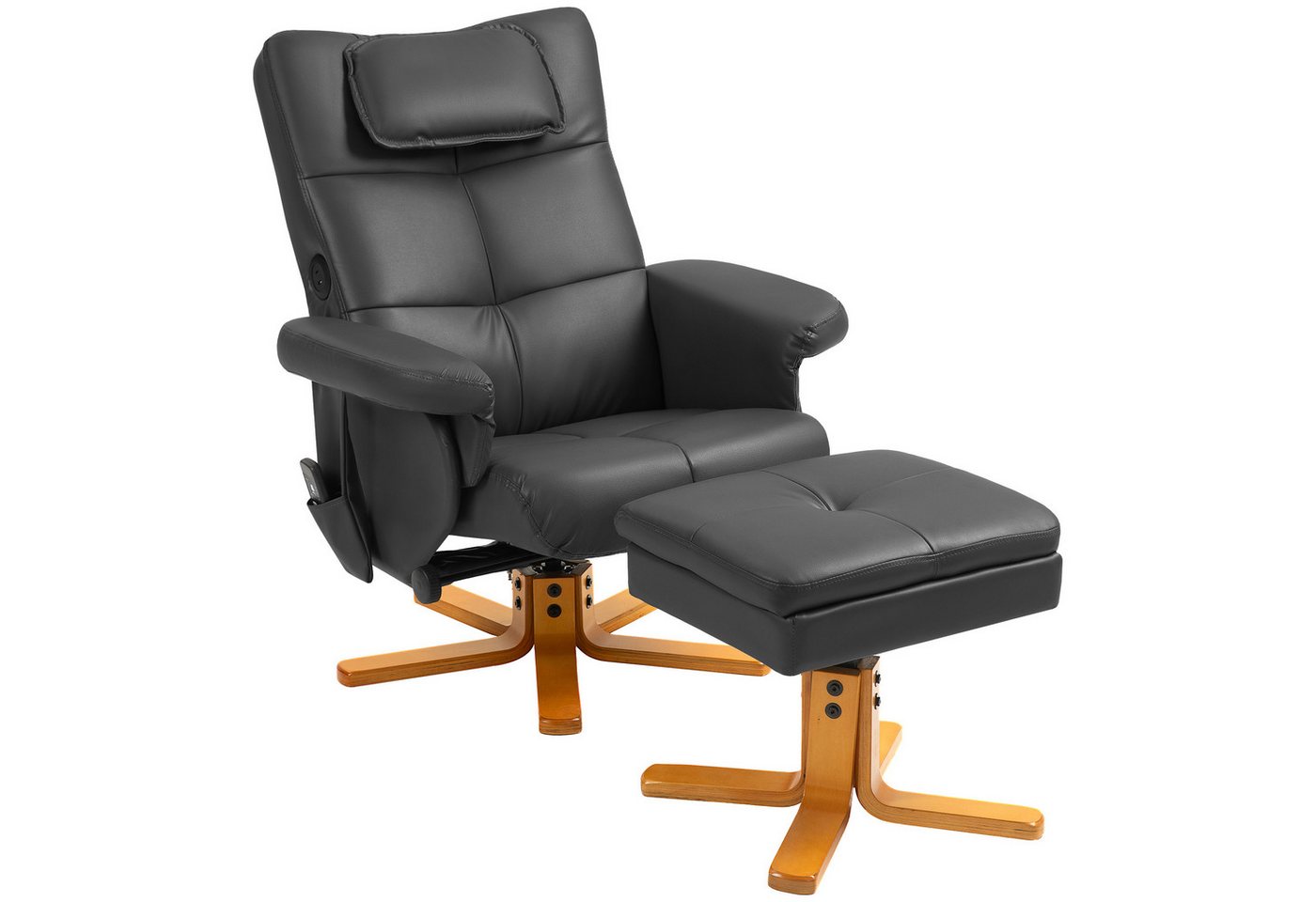 HOMCOM Massagesessel mit Hocker, Seitentasche, Stauraum, Liegefunktion (Relaxsessel, 1-St., Fernsehsessel), Kunstleder 78 x 86 x 93cm Schwarz von HOMCOM