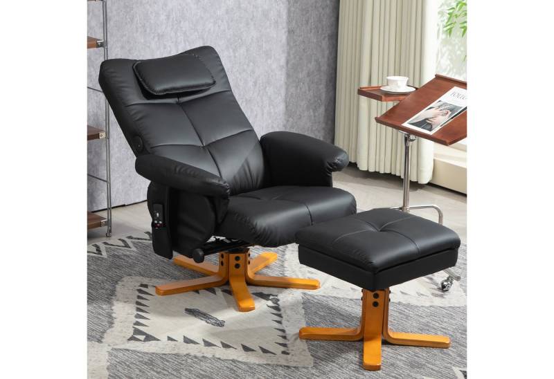 HOMCOM Massagesessel mit Hocker, Seitentasche, Stauraum, Liegefunktion (Relaxsessel, 1-St., Fernsehsessel), Kunstleder 78 x 86 x 93cm Schwarz von HOMCOM
