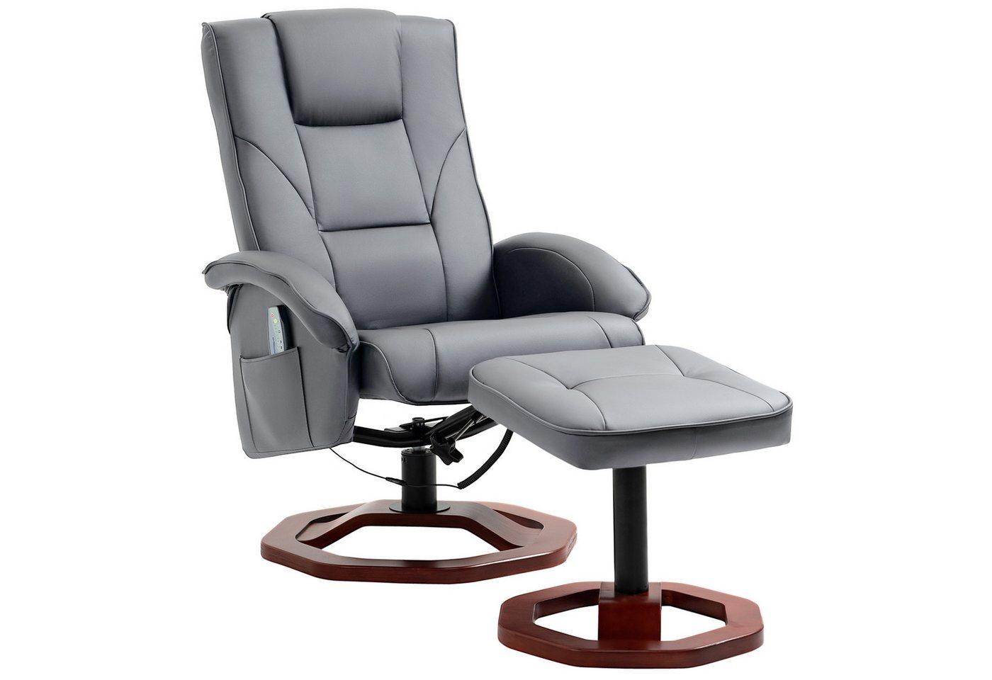 HOMCOM Massagesessel mit Hocker, Seitentasche, Stauraum, Liegefunktion 360° drehbar (Relaxsessel, 1-St., Fernsehsessel), Kunstleder 73 x 83 x 106cm Dunkelgrau von HOMCOM