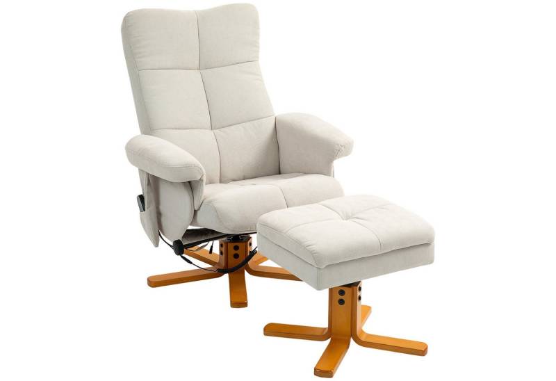 HOMCOM Massagesessel mit Hocker, Seitentasche, Stauraum, Liegefunktion 360° drehbar (Relaxsessel, 1-St., Fernsehsessel), Kunstleder 80 x 86 x 99cm Cremeweiß von HOMCOM