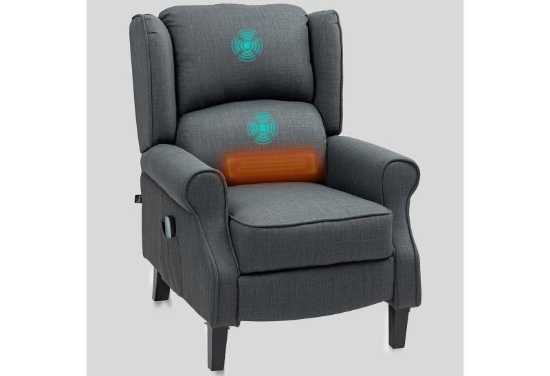 HOMCOM Massagesessel mit Liegefunktion Wärmefunktion Fußteil Seitentasche Fernbedienung (Fernsehsessel, 1-St., TV Sessel), für Wohnzimmer Dunkelgrau von HOMCOM