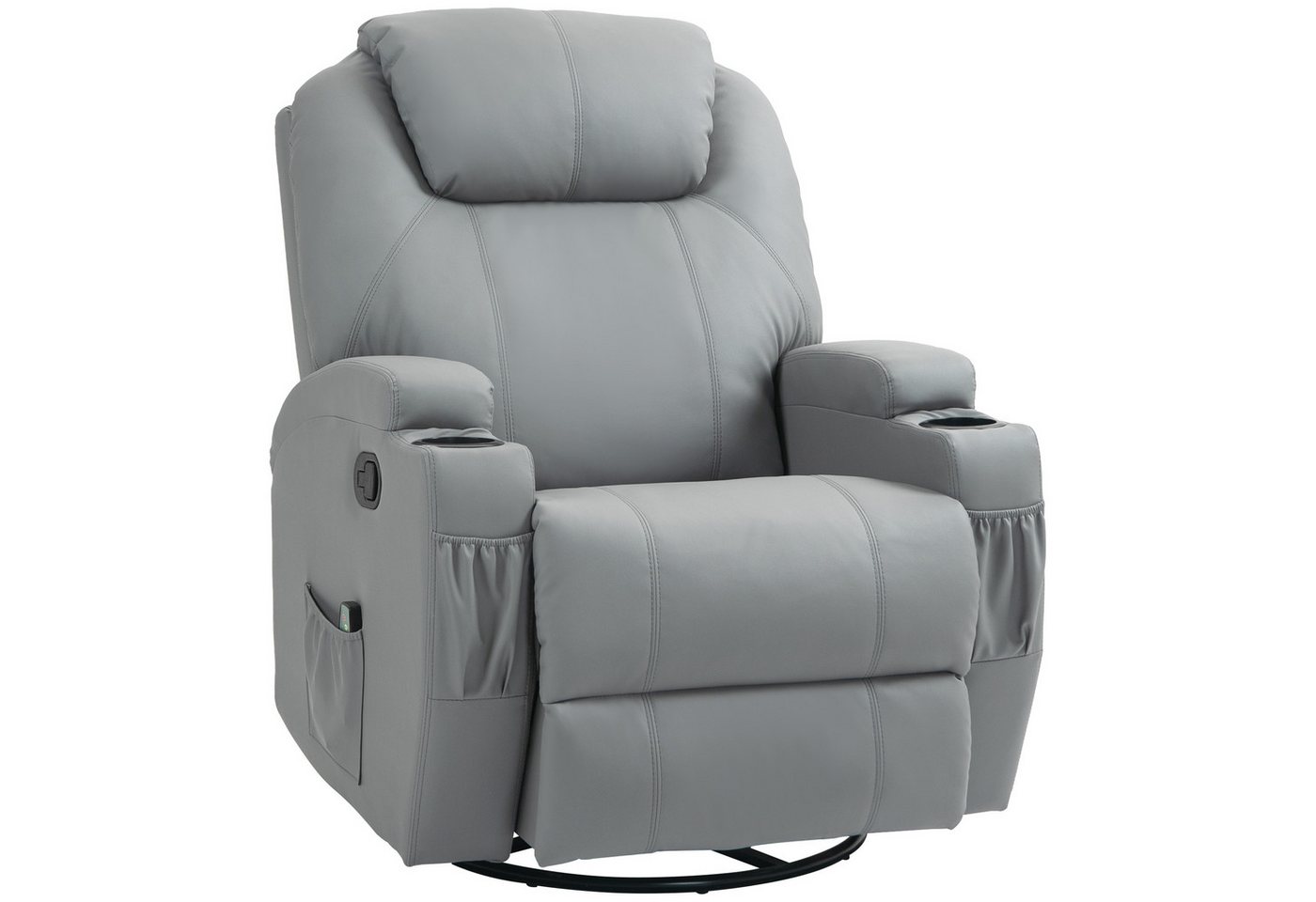 HOMCOM Massagesessel mit Massagefunktion, Liegefunktion, aus Kunstleder (Fernsehsessel, 1-St., Relaxsessel), für Wohnzimmer, Büro, Hellgrau von HOMCOM